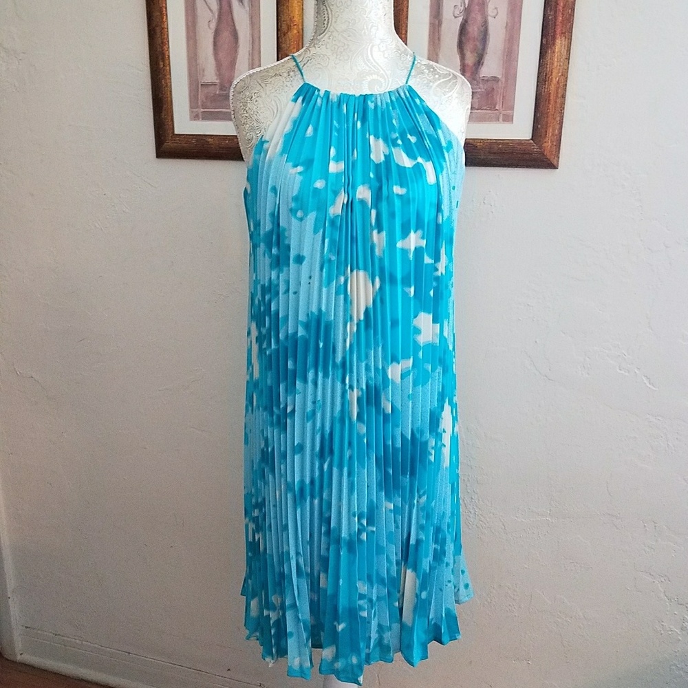 Calvin Klein Calypso Blue Pleated Trapeze Dress Size 6